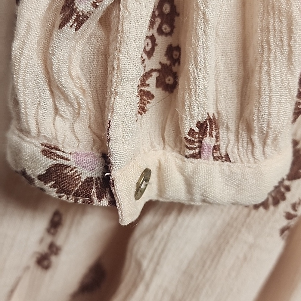 Free People Boho oversized floral brown& pink long-sleeve blouse dress w/pockets - Picture 10 of 11